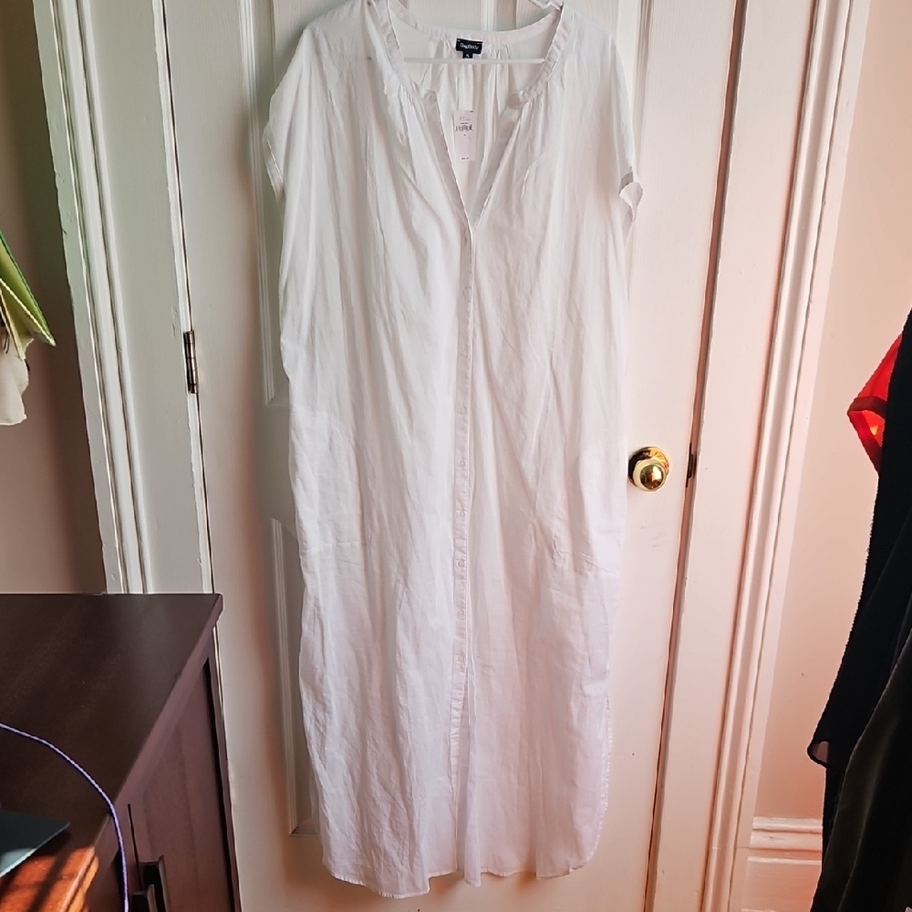 Gap Body White Button-Front Maxi Dress